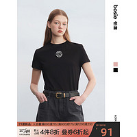 bosie2023年夏季新款短袖T恤女圆标合身简约T恤 黑色 L