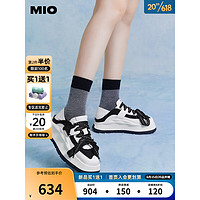 MIO米奥2023春季圆头中跟面包鞋时髦小白鞋个性厚底休闲板鞋女鞋 黑/白色 38