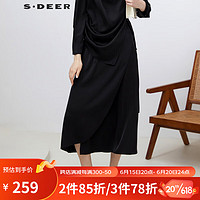 S.DEER圣迪奥女装一片式不规则系带垂坠长裙S23261109 黑色/91 S/160