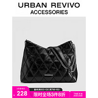 URBAN REVIVO2023夏季新款女士时尚菱格绗缝单肩斜挎包UAWB32226 黑色