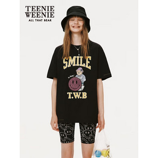 Teenie Weenie小熊2023年新款宽松韩版大FG圆领短袖T恤衫女装 黑色 155/XS