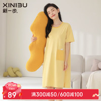 XINYIBU 新一步 睡裙夏季女短袖圆领薄款套头休闲简约舒适印花女士家居服 33280雅豆黄 L