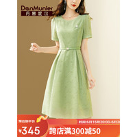 丹慕妮尔高端轻奢绿色提花连衣裙2023夏季新款女装气质收腰a字裙 绿色 XL