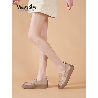 Walker Shop奥卡索休闲女鞋春夏时尚百搭厚底板鞋轻便透气D131052 米色 37