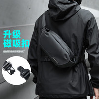 我潮新款斜挎包男士大容量胸包单肩包休闲运动包简约纯色学生斜挎背包 黑色