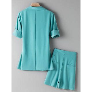 拉夏贝尔（La Chapelle）小西装套装女23新夏季薄款休闲宽松西装外套短裤两件套 蓝色 XL