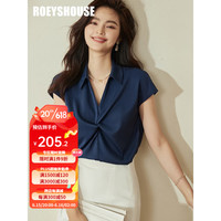 ROEYSHOUSE罗衣别致扭结纯色衬衫女2023夏装新款知性衬衣短袖上衣08759 深蓝色 M