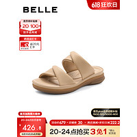 百丽（Belle）扭结休闲凉鞋女2023夏季新商场同款舒适凉鞋Z6F1DBL3 杏色-凉拖 35