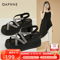 达芙妮(DAPHNE)凉鞋女坡跟懒人一脚蹬夏季外穿水钻罗马鞋2023新款百搭超高跟软底 黑色9cm 38标准码