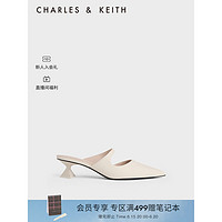 CHARLES&KEITH23夏季新品CK1-61720118时尚尖头粗跟穆勒鞋女 粉白色Chalk 40