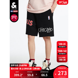 杰克·琼斯（JACK&JONES）NBA联名时尚百搭男士舒适字母印花抽绳松紧短裤男装 黑色-E40 180/84A/LR