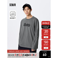 Semir森马长袖T恤男2023秋新款潮流美式字母印花复古宽松吸湿速干上衣 品灰20222 160/80A/XS
