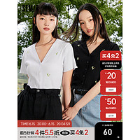 Semir森马短袖T恤女短款紧身2023t恤新款女V领 短袖女 黑色90001 175/96A/XXL