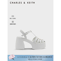 CHARLES&KEITH23夏季新品CK1-80920025简约粗跟厚底罗马凉鞋女 White白色 37