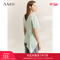 AMII2023夏新款极简纯色全棉梭织V领不规则衣摆短袖衬衫女 浅绿 155/80A/S