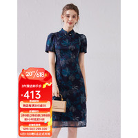 經典故事(JANE STORY)日常可穿新中式改良旗袍小个子女2023年新款高端气质蕾丝连衣裙 M33深蓝绿花 S