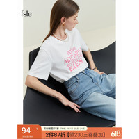 FANSILANEN范思蓝恩23FS12359 纯棉宽松短袖t恤女2023新款夏季字母显瘦上衣 白色 XS
