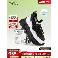 他她(TATA)2023夏商场同款休闲拼接系带时尚休闲鞋女新款WIB06BM3 黑/白 39