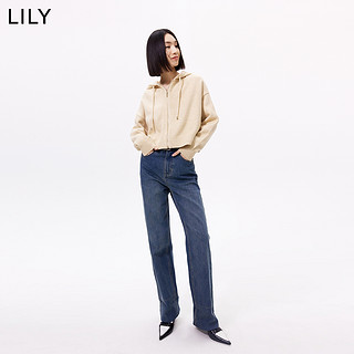 LILY2023春新款女装复古短款抽绳连帽小上衣宽松拉链针织开衫女 721杏色 L