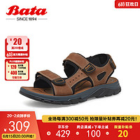 Bata凉鞋男2023夏季商场牛皮透气休闲运动厚底沙滩鞋48312BL3 棕色 38