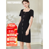 ROEYSHOUSE罗衣气质黑色修身连衣裙女2023夏装新款时尚通勤收腰A字裙子08767 黑色 S