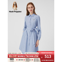 Hush Puppies暇步士女装2023秋季基础条纹简约通勤长袖衬衫连衣裙 368蓝白 L