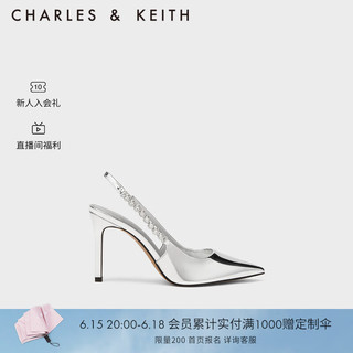 CHARLES&KEITH时尚链条尖头高跟凉鞋女CK1-60280377 Silver银色 39