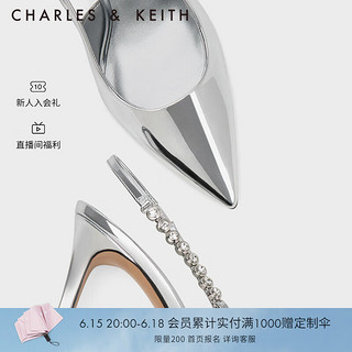 CHARLES&KEITH时尚链条尖头高跟凉鞋女CK1-60280377 Silver银色 39