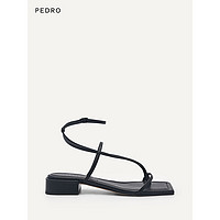 Pedro凉鞋23夏季新款女鞋纯色腕带方头粗跟凉鞋PW1-66680038 黑色 35