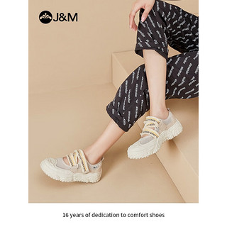 快乐玛丽（J&M）凉鞋女鞋2023新款夏季魔术贴网面透气大头丑萌休闲沙滩鞋女 米白色 40