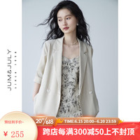 嘉茱莉2023夏季新款短袖小西装外套女薄款小个子西服上衣设计感小众 米杏色 XS