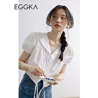 EGGKA 拼接蕾丝白色衬衫女薄款夏2023新款别致设计感小众短款上衣 白色 均码