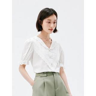 诗凡黎（'SEIFINI）木耳边衬衫2023年夏新款女小众高级设计感超好看小上衣 白色 155/80A/S
