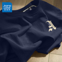 真维斯（JEANSWEST）夏季纯棉简约短袖t恤男女款夏装衣服宽松港风潮流纯白色学生半袖 藏青 字母A_K 2X