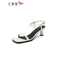 红蜻蜓(RED DRAGONFLY)高跟鞋女2023夏款一字带女凉鞋细跟 WFK23014米白色36