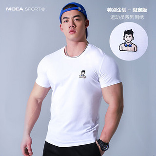 墨立方（MOEA）墨立方运动员系列刺绣款运动短袖t恤男士美式高端健身冷感体恤衫 M1U90950D白色 180/100A/XL