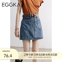 EGGKA 牛仔半身裙女a字高腰夏季2023年新款小个子美式复古短裙子 蓝色 M
