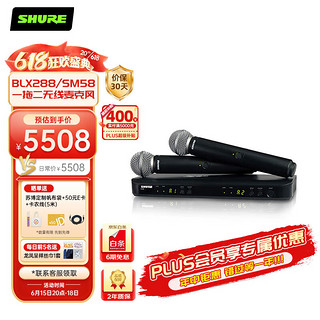 SHURE 舒尔 BLX288CN/SM58-L19一拖二无线麦克风演出话筒 家用K歌KTV唱歌视频会议话筒