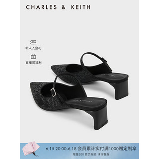 CHARLES&KEITH23夏季新品CK1-61720145尖头亮钻时尚穆勒鞋女 Black黑色 38