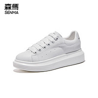 森馬（Senma）女鞋板鞋女新款韩版小白鞋学生百搭平板鞋 白色-A款(女鞋) 35