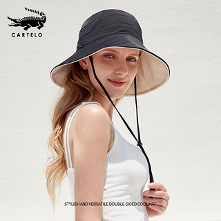 卡帝乐鳄鱼（CARTELO）遮阳帽女士渔夫帽夏季防紫外线太阳帽冰丝防晒帽子双面可戴 黑色