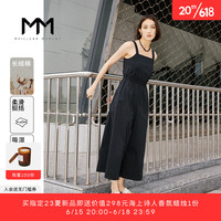 麦檬MM商场同款2023夏季新款棉质黑色收腰吊带连体裤女5E5392281 黑色 150/76A/XS