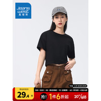 JEANSWEST 真维斯 女装体恤衫 2023夏季新款 短款纯棉圆领简约纯色短袖T恤KC 黑色8010 155/80A/S