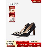 NINE WEST/玖熙方钻高跟鞋女粗跟方头羊反绒优雅单鞋 NF301035SK 黑色34