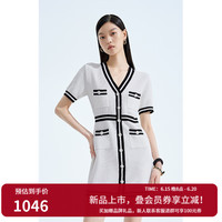 ochirly 欧时力 花式拼纱小香风针织连衣裙 2023新款夏装V领法式 米白010 S