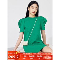 秋水伊人秋水伊人复古时尚泡泡袖T恤连衣裙2023年夏新款女直筒小个子裙子 绿色 S