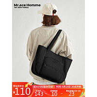 Mr.ace Homme简约百搭托特包女通勤大容量帆布单肩包上课包包手提电脑包 黑