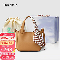 TEENMIX 天美意 包包女包牛皮斜跨包女大容量丝巾手提包女士通勤菜篮子单肩包女