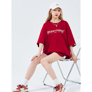 B.Duck小黄鸭短袖T恤女2023年夏季新款宽松时髦潮流休闲运动风T恤 红色 XS
