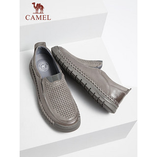 骆驼（CAMEL）男士透气冲孔软底耐磨套脚商务休闲皮凉鞋 G13M155023 灰色 41